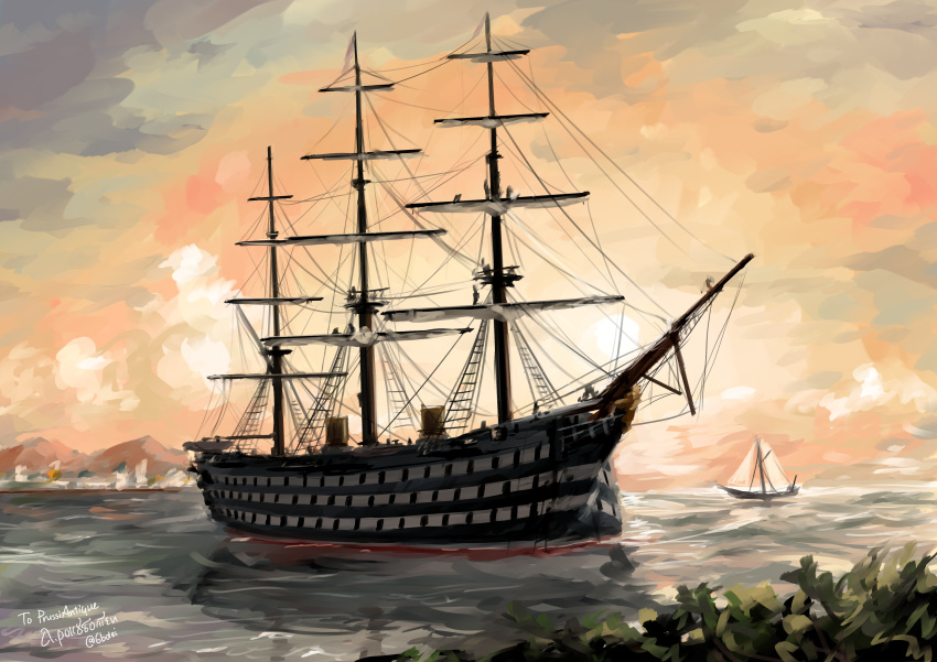 absurdres, boat, commission, evening, highres, hms_victoria_(1859), mast, military_vehicle