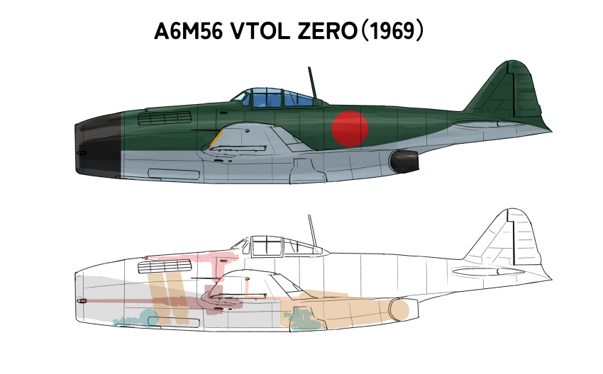 a6m_zero, absurdres, aircraft, airplane, alternate_design, anachronism, blueprint_(medium), dieselpunk