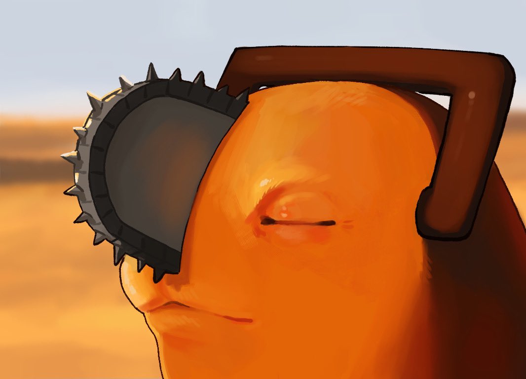 chainsaw, chainsaw_man, closed_eyes, closed_mouth, creature_focus, day, english_commentary, goldenpenhd