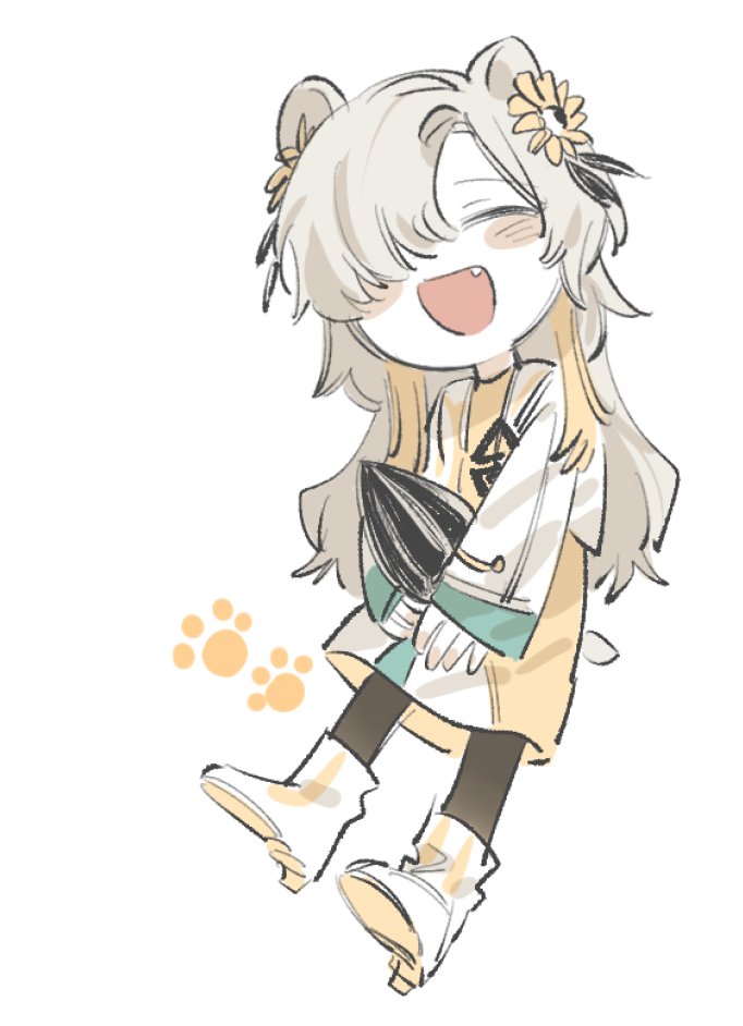 1girl, black_pantyhose, blonde_hair, blush_stickers, boots, chibi, closed_eyes, commentary_request