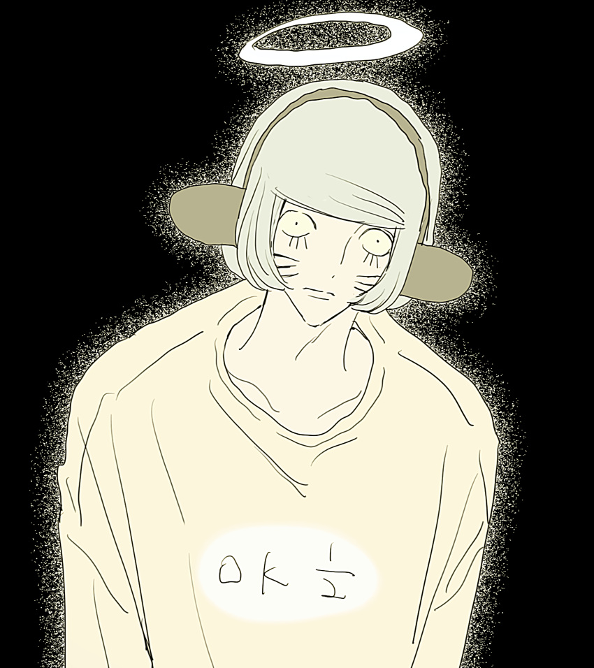1boy, absurdres, animal_ears, black_background, facial_mark, fake_animal_ears, halo, highres