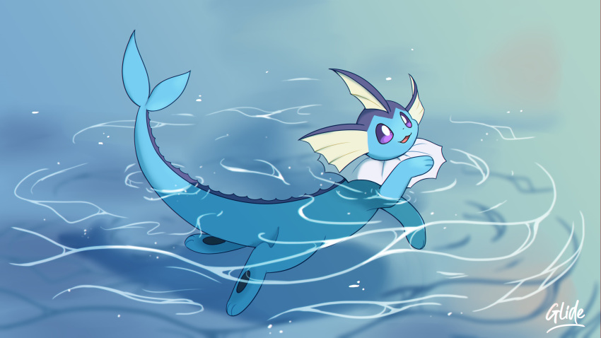 :3, absurdres, afloat, animal_focus, animal_hands, blue_fur, bright_pupils, fins
