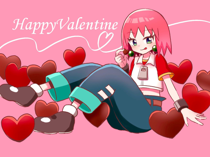 1girl, :q, beauty_(bobobo-bo_bo-bobo), blue_eyes, bobobo-bo_bo-bobo, earrings, full_body, happy_valentine