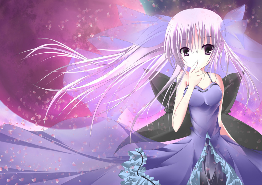 brunhilde, dress, grey_hair, original, petals