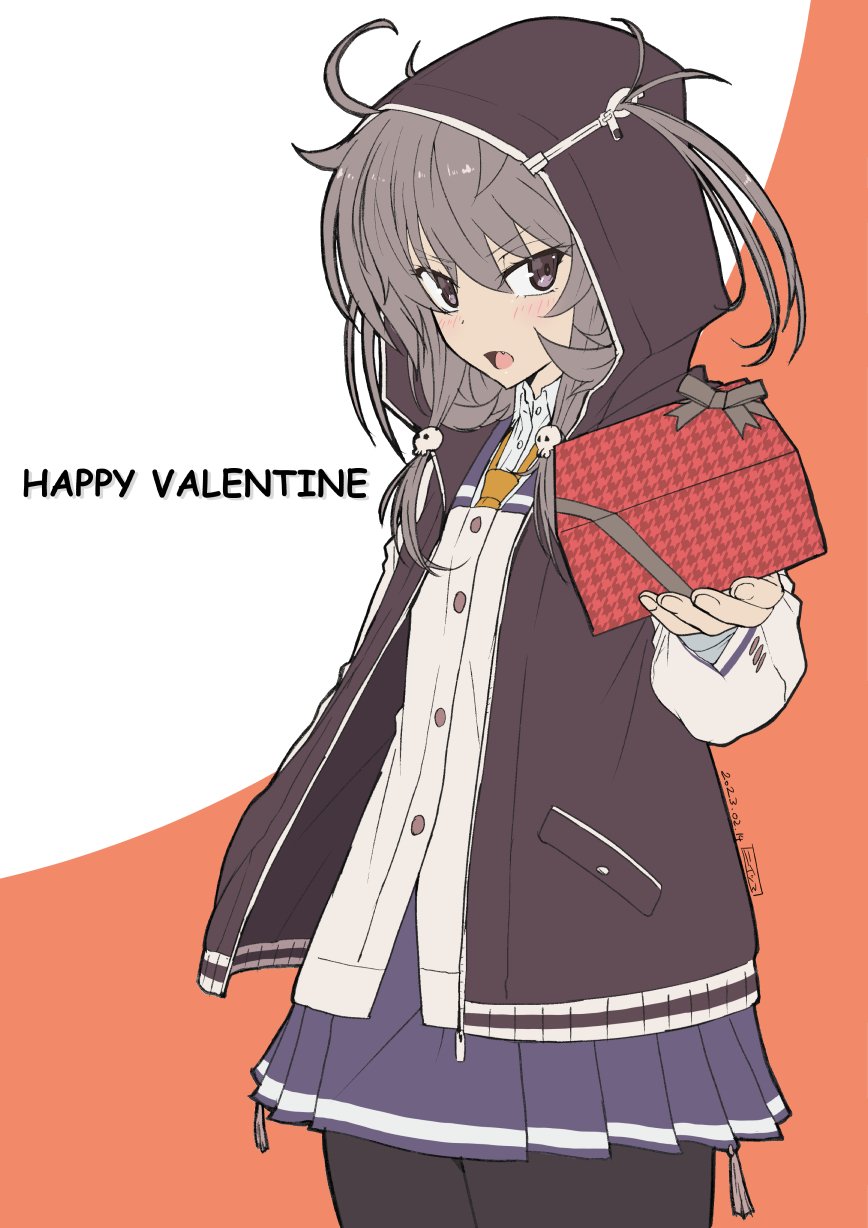 1girl, ahoge, black_pantyhose, blush, brown_jacket, collared_shirt, commentary_request, cowboy_shot