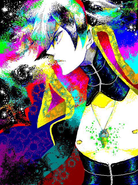 choker, colorful, corset, drill, male, simon, ss_kankon, tegaki