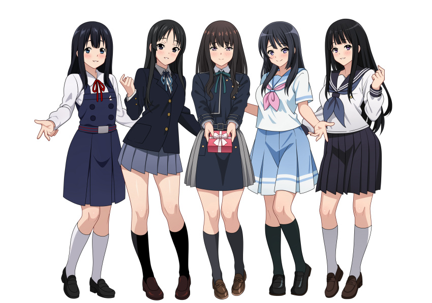 5girls, akiyama_mio, black_hair, blue_eyes, box, chitanda_eru, color_connection, full_body