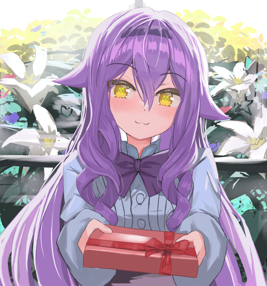1girl, :3, absurdres, blush, bow, bowtie, box, commentary_request