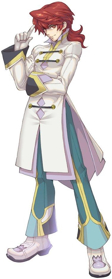 coat, gloves, official_art, pants, pointing, ponytail, red_eyes, red_hair, redhead, scan, shoes, short_hair, smile, solo, tomomi_sasaki, weisheit, wild_arms, wild_arms_xf