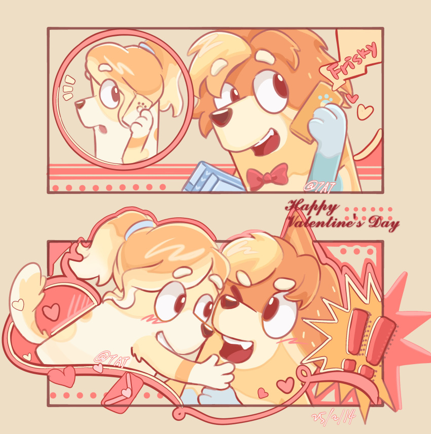 !, !!, absurdres, baowenbei0715, blonde_hair, bluey, bow, bowtie