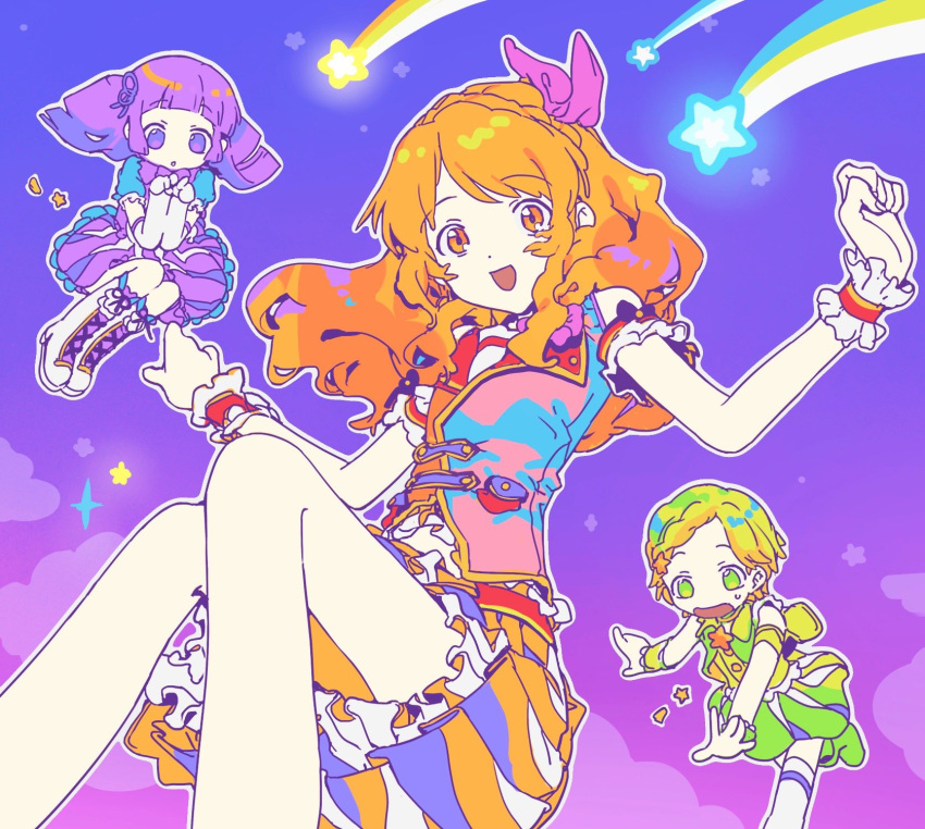 3girls, :d, aikatsu!, aikatsu!_(series), bad_id, bad_twitter_id, blonde_hair, blunt_bangs