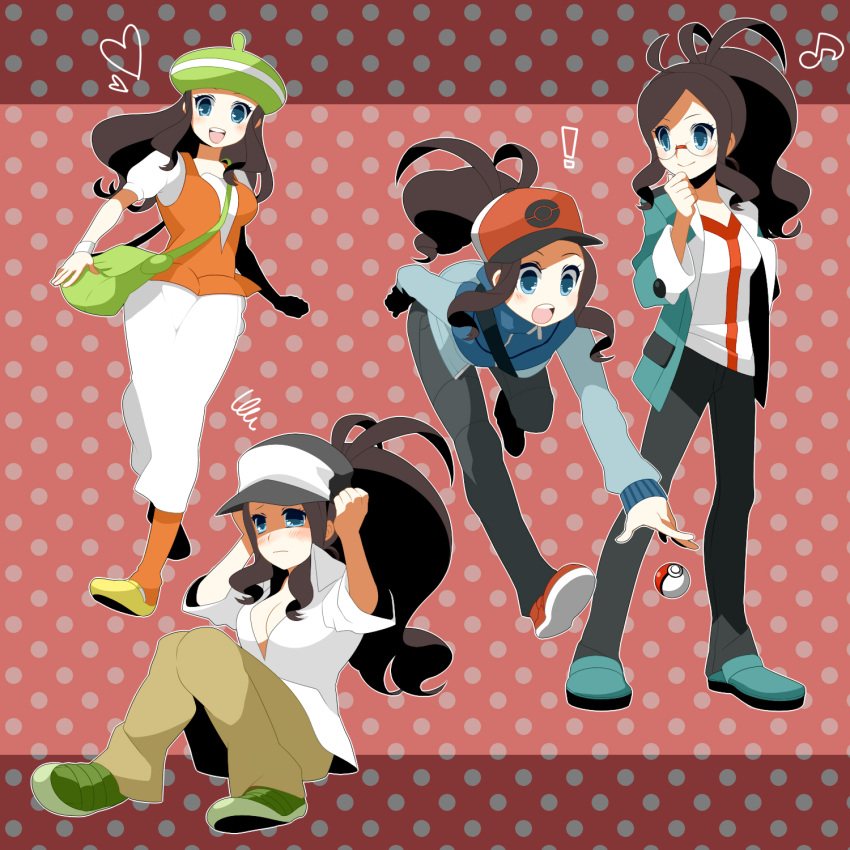 bel_(pokemon), bel_(pokemon)_(cosplay), bell_(pokemon), blue_eyes, brown_hair, cheren_(pokemon), cheren_(pokemon)_(cosplay), cosplay, glasses, hat, highres, n_(pokemon), n_(pokemon)_(cosplay), orange_legwear, pantyhose, poke_ball, pokemon, pokemon_(game), pokemon_black_and_white, pokemon_bw, ponytail, rkp, touko_(pokemon), touya_(pokemon)