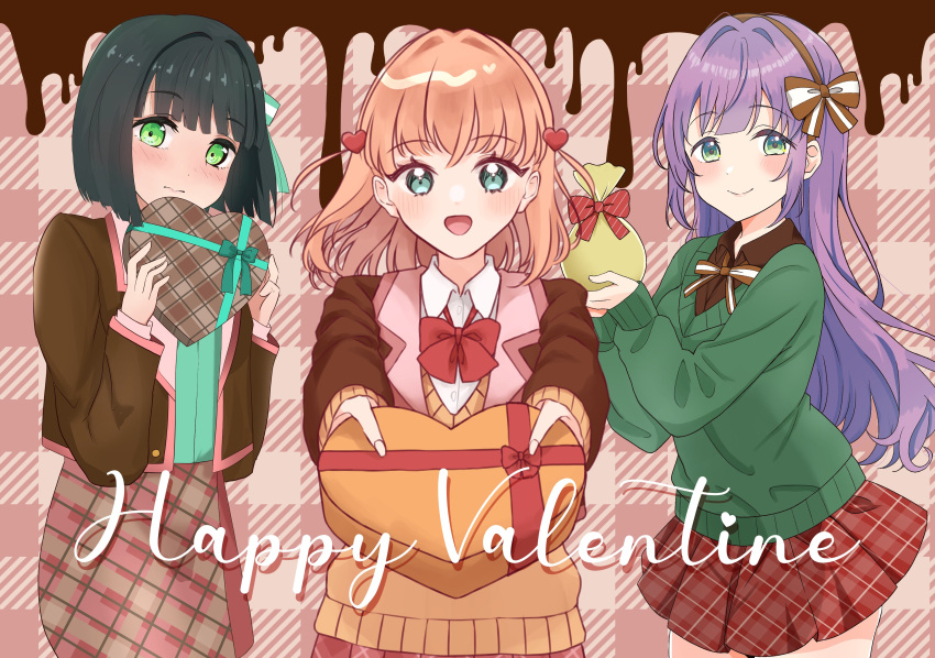 3girls, absurdres, aqua_eyes, aqua_shirt, artist_collaboration, black_hair, blazer, blunt_bangs
