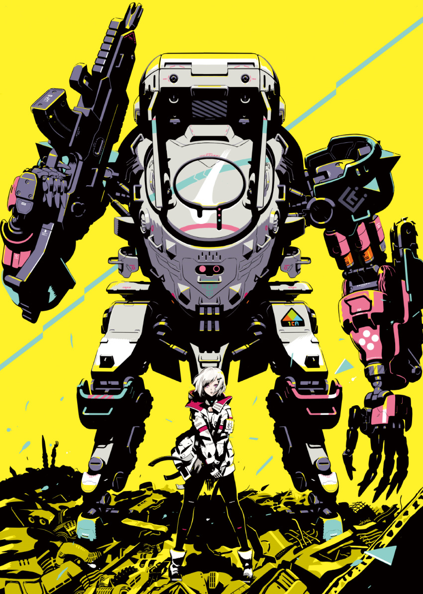 ada_(synduality), behind_another, belt, bob_cut, bodysuit, boots, bowie_rabbit, full_body