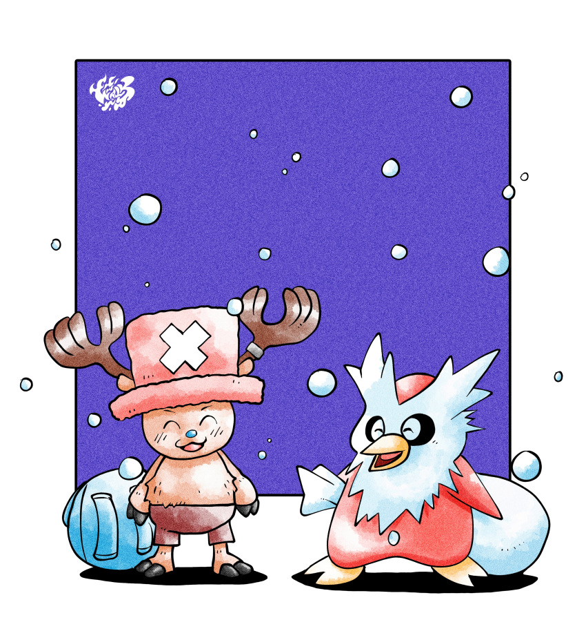 1boy, ^_^, absurdres, antlers, bag, blue_nose, closed_eyes, commentary