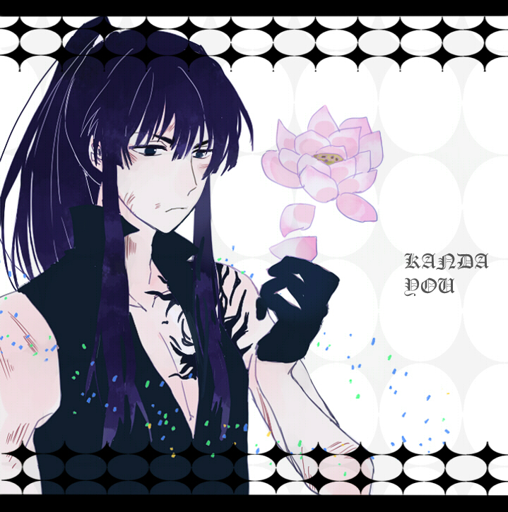 1boy, bare_arms, bare_shoulders, black_gloves, black_vest, blue_eyes, body_markings, bruise