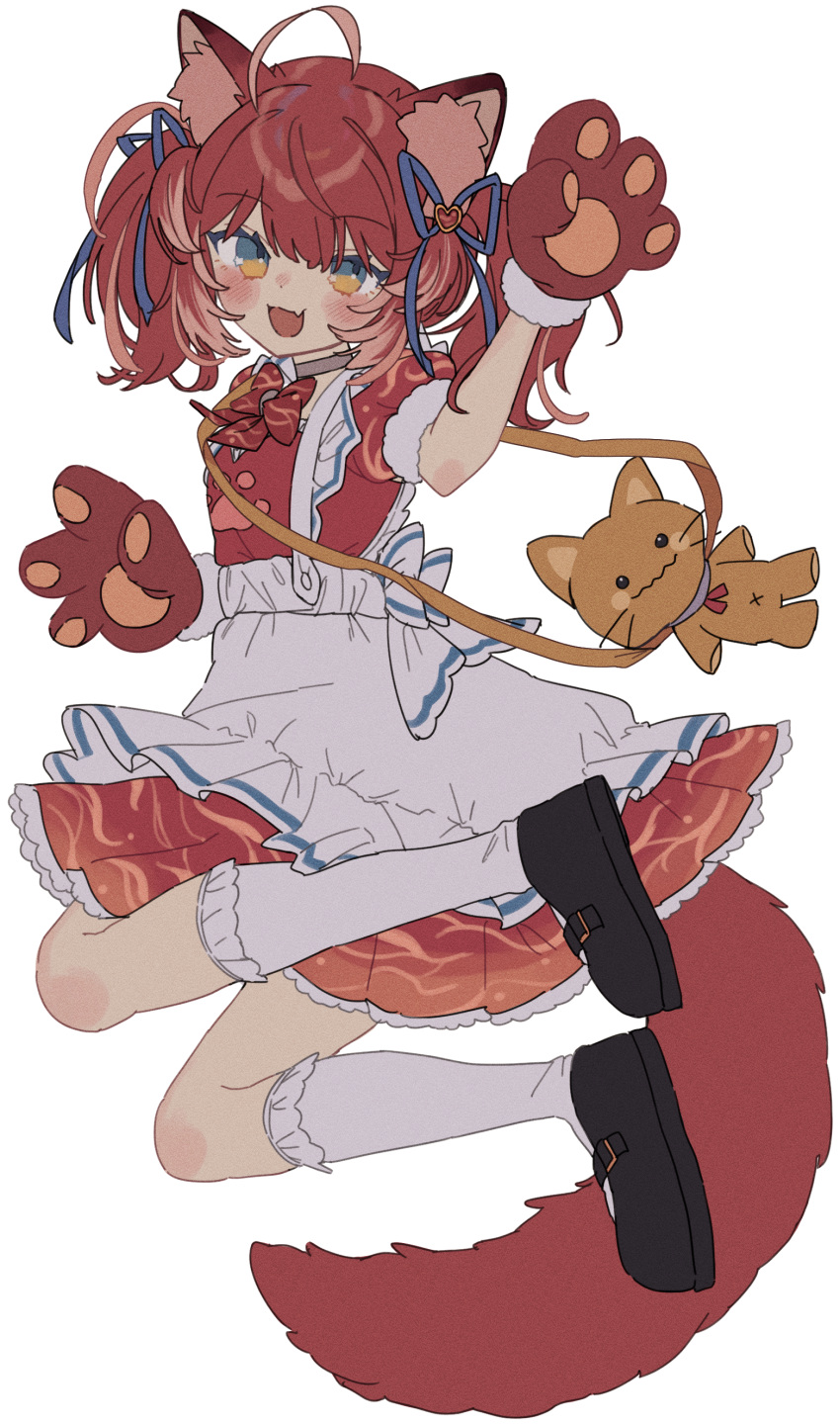 1girl, :3, absurdres, ahoge, akami_karubi, animal_ears, animal_hands, apron