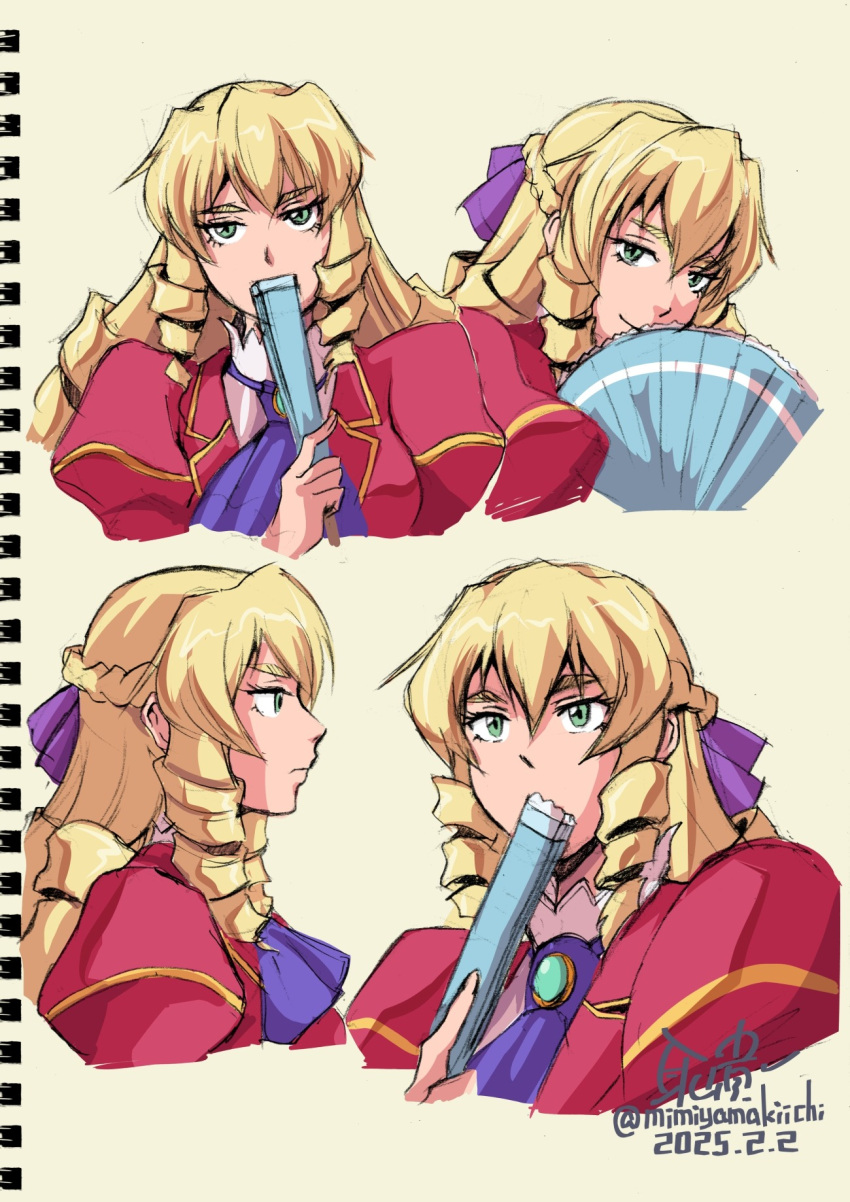 1girl, akuyaku_reijou_tensei_ojisan, artist_name, ascot, blonde_hair, blue_ascot, braid, dated