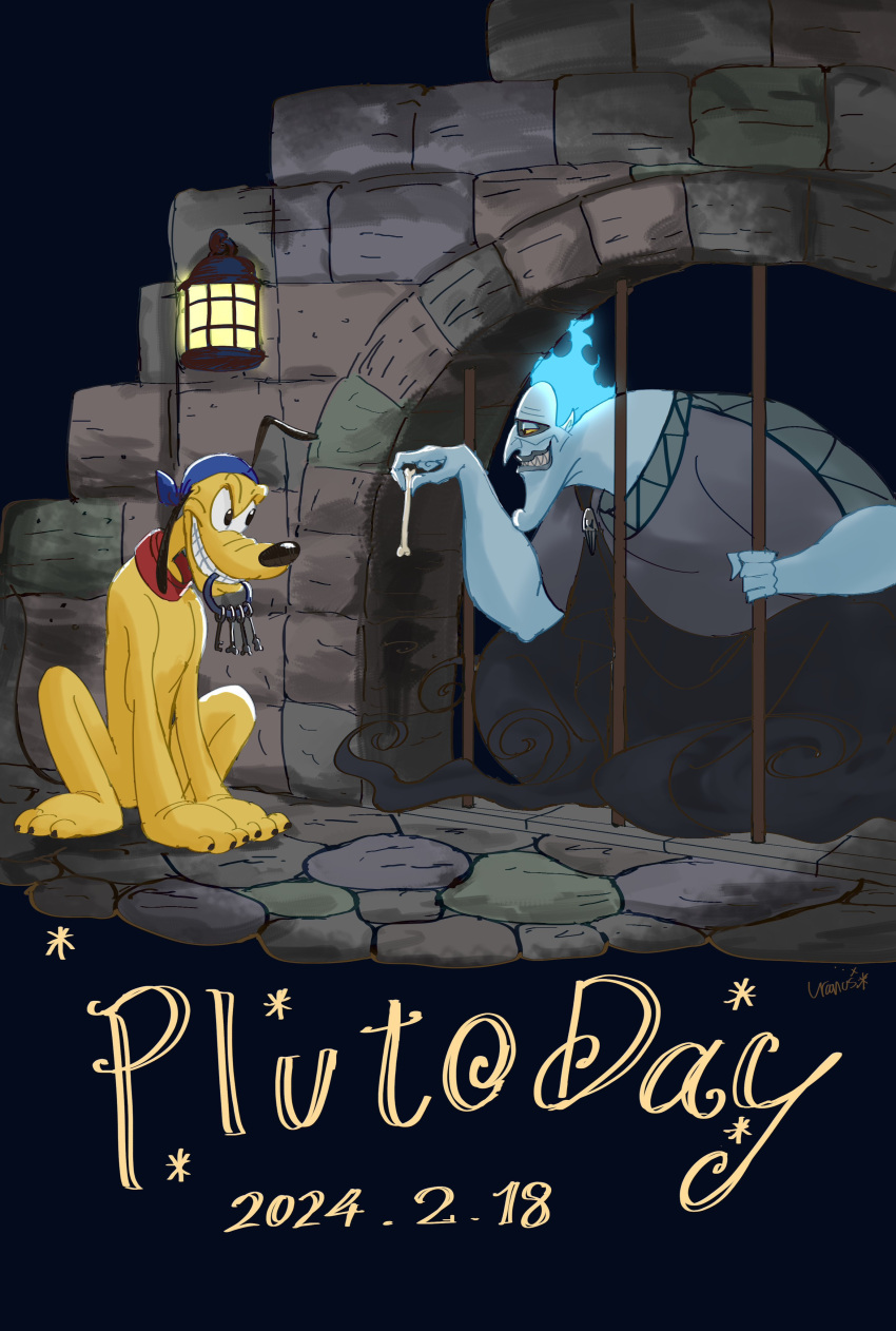 2boys, absurdres, blue_eyes, blue_hair, colored_skin, d74335631, disney, dog