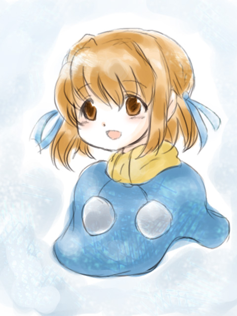 blush, brown_eyes, brown_hair, buumin, child, hair_ribbon, kaitlyn_winslett, open_mouth