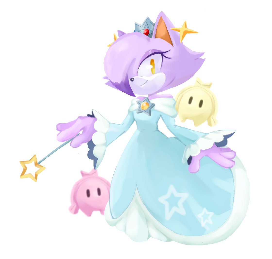 1girl, blaze_the_cat, blue_dress, cosplay, crown, draw_chill's, dress, holding