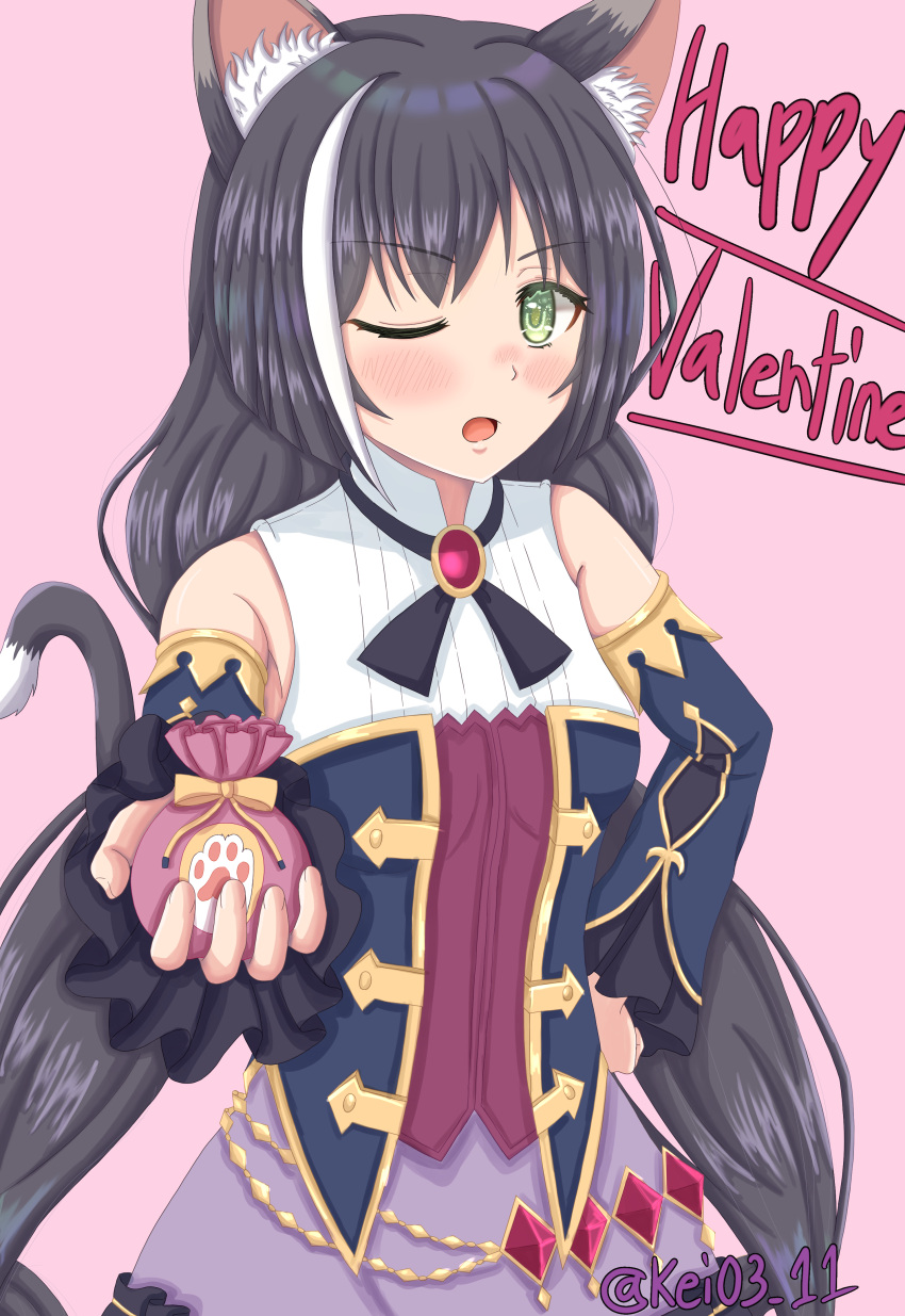 1girl, absurdres, animal_ear_fluff, animal_ears, animal_print, artist_name, black_hair, black_tail