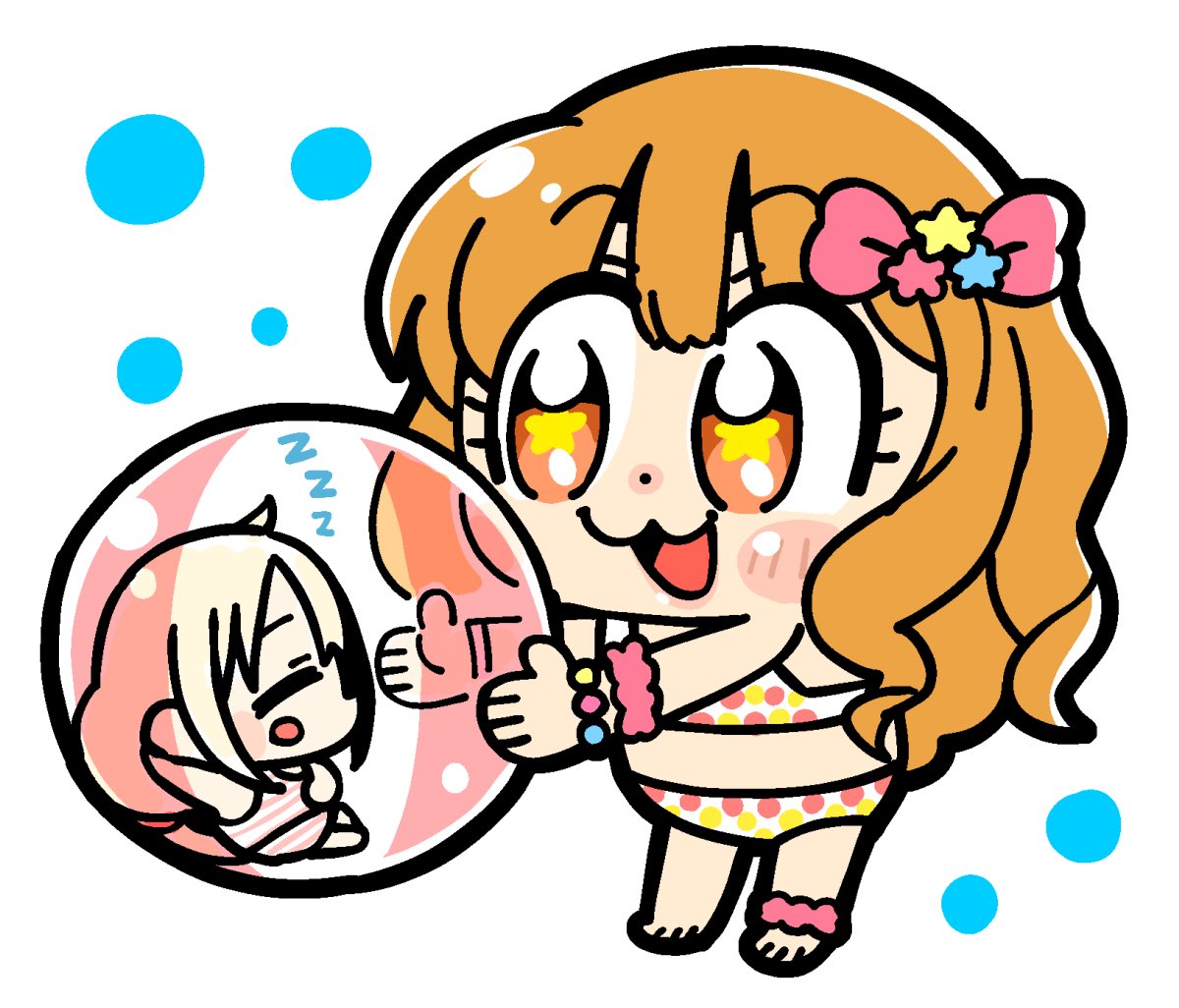 2girls, :3, :d, ankle_scrunchie, ball, barefoot, beachball, bead_bracelet