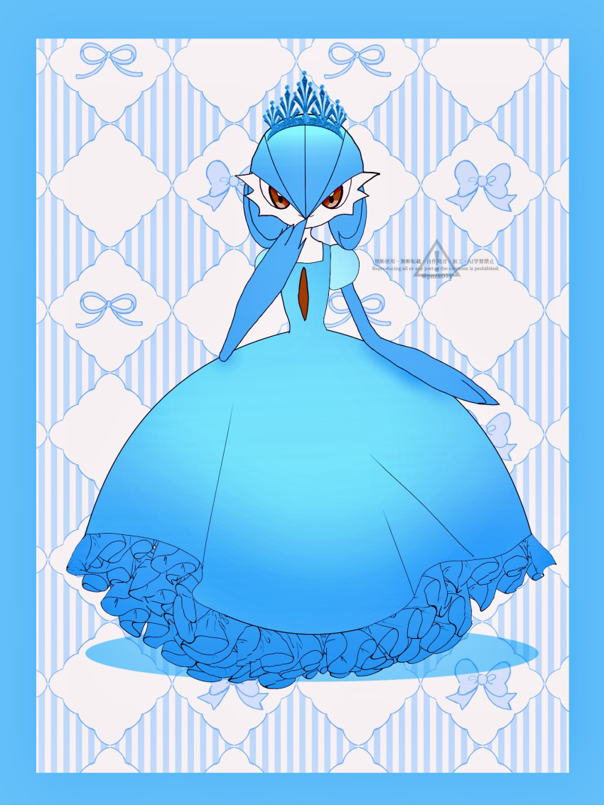 1girl, alternate_color, artist_name, blue_background, blue_border, blue_bow, blue_hair, blue_theme