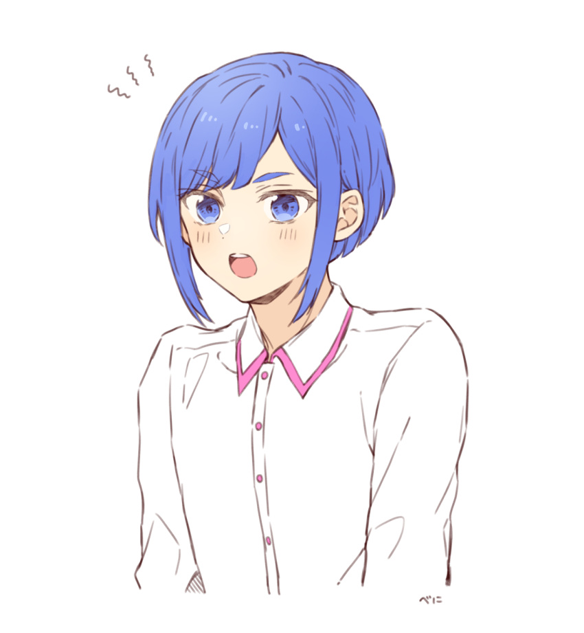 1boy, :o, blue_eyes, blue_hair, blush, bnilst, highres, isuzugawa_chihiro