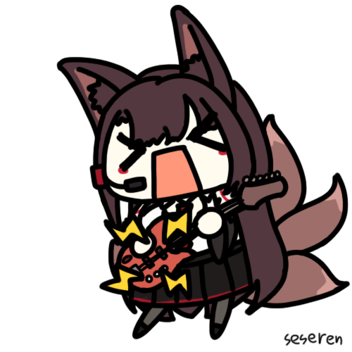 >_<, 1girl, akagi_(azur_lane), akagi_(muse)_(azur_lane), animal_ears, animated_gif, azur_lane, electric_guitar