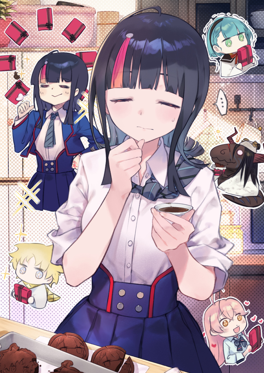 1boy, 4girls, absurdres, ahoge, beads, black_hair, black_sailor_collar, blonde_hair