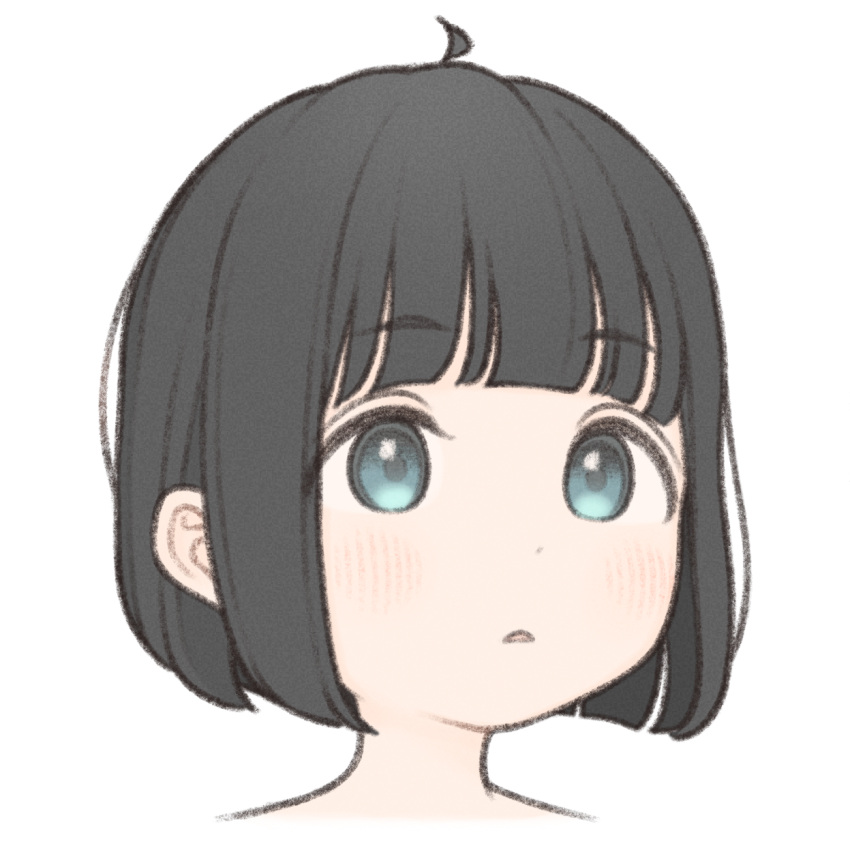 1girl, 1ssakawaguchi, ahoge, blunt_bangs, blush, bob_cut, brown_hair, grey_eyes