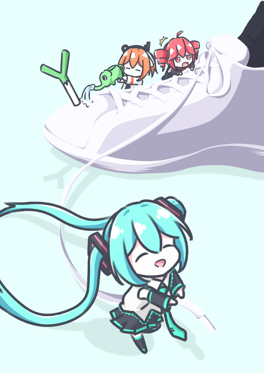 3girls, a.i._voice, absurdly_long_hair, absurdres, adachi_rei, ahoge, aqua_hair, black_skirt
