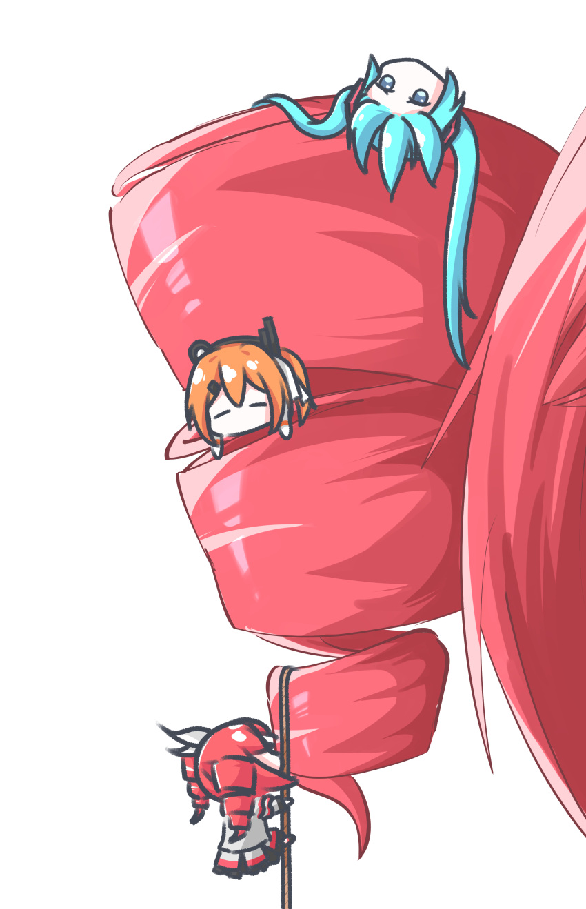 4girls, a.i._voice, absurdres, adachi_rei, aqua_hair, chibi, climbing, closed_eyes