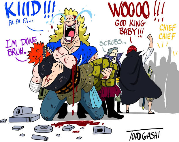 ben_beckman, double_amputee, eustass_captain_kid, killer_(one_piece), long_hair, multiple_boys, one_piece, shanks_(one_piece)