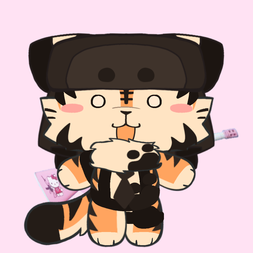 fluffy, hello_kitty, little_cute_stuff, necktie, pretty_blood, rifle, tiger, ushanka