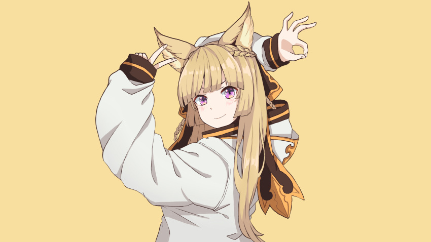 1girl, animal_ears, aruvian13, black_ribbon, blonde_hair, braid, erune, goodbye_sengen_(vocaloid)