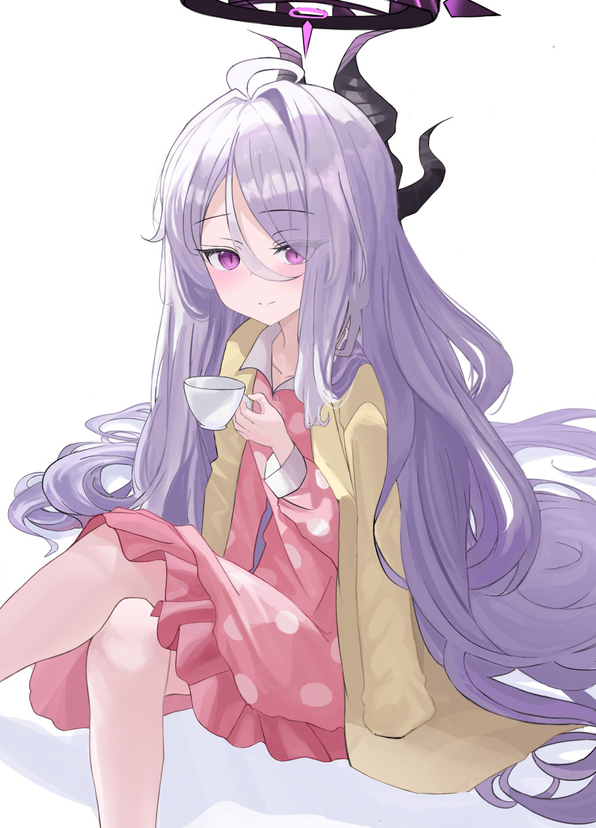 1girl, absurdly_long_hair, absurdres, ahoge, black_halo, black_horns, blue_archive, blush