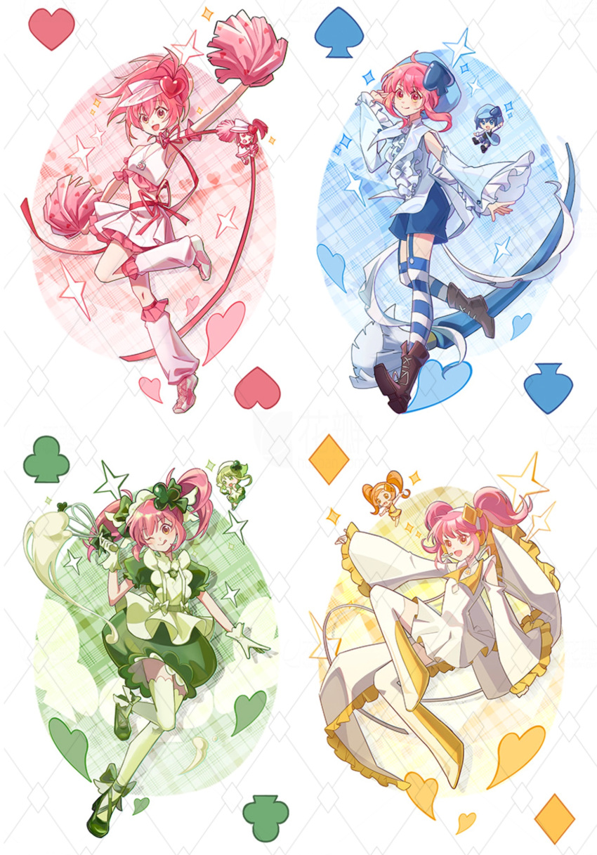 6+girls, ;q, amulet_clover, amulet_dia, amulet_heart, amulet_spade, apron, arm_up