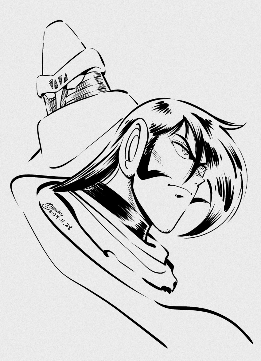 1boy, 2024, asymmetrical_bangs, dated, frown, getter-2, getter_robo, getter_robo_(classic)