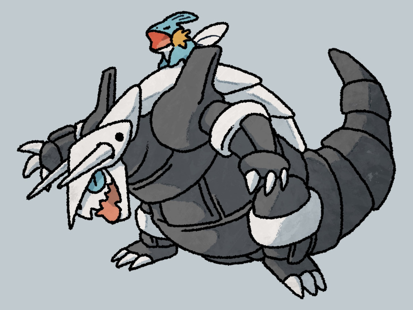 00tamakichi, aggron, back_fin, blue_eyes, blue_skin, claws, closed_eyes, colored_skin