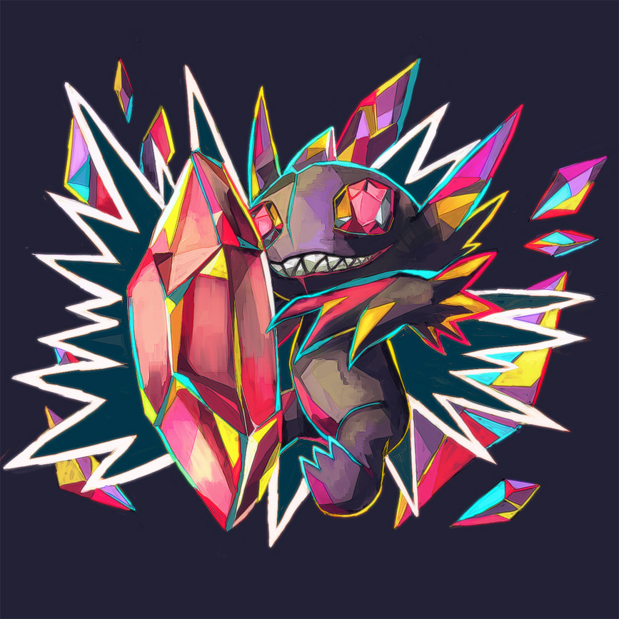 4615oda666, black_background, claws, commentary_request, crystal, gem, gem_eyes, mega_pokemon