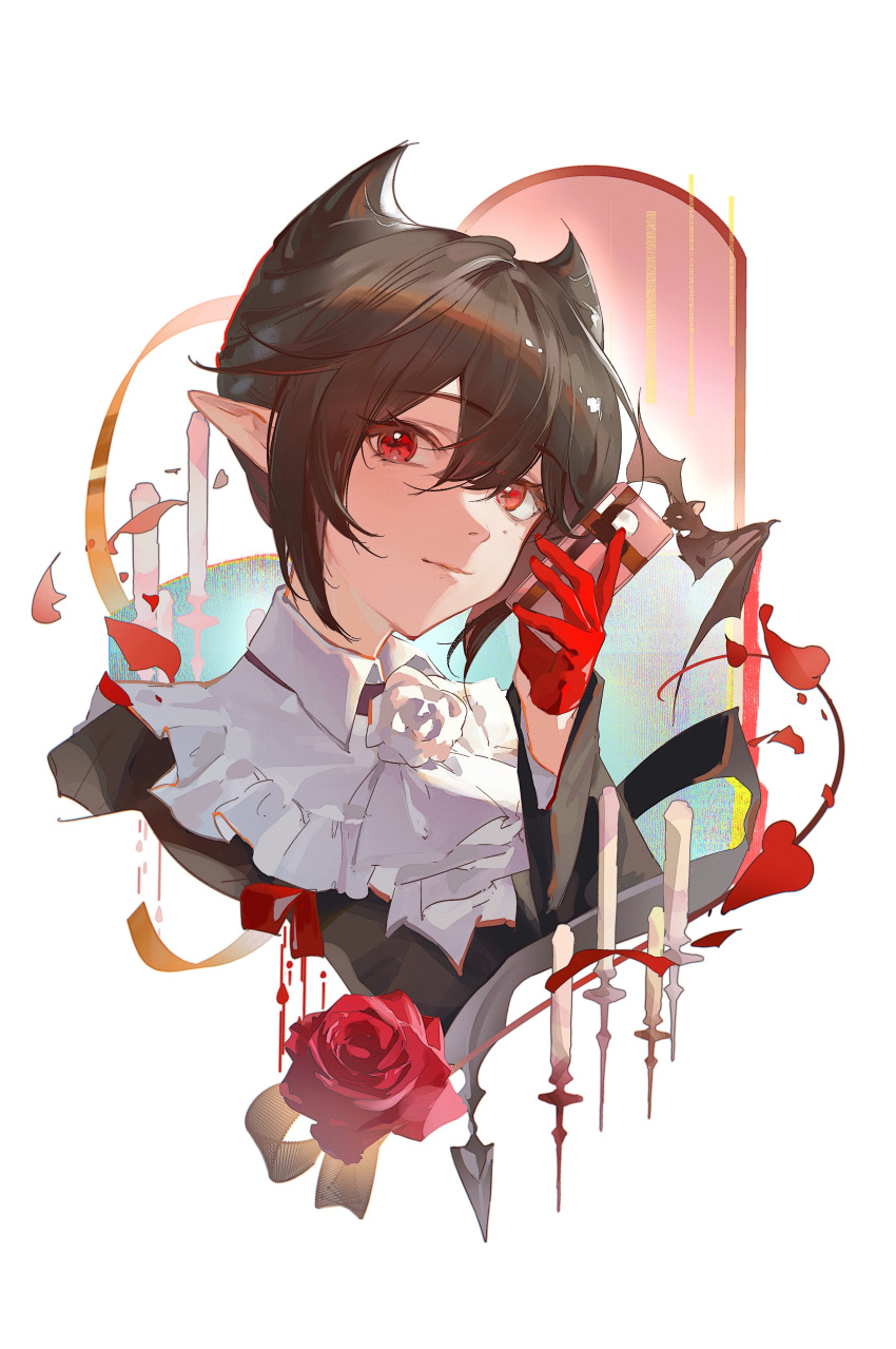 1girl, absurdres, arknights, ascot, bat_(animal), black_hair, closed_mouth, commentary_request