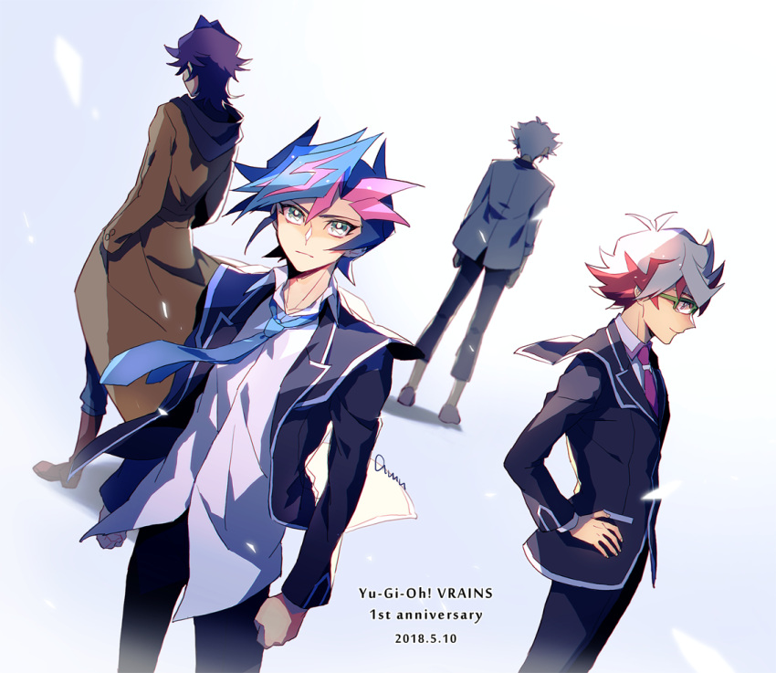 4boys, amano_(amn_0w0), arms_at_sides, bad_id, bad_pixiv_id, black_jacket, black_pants, blue_eyes