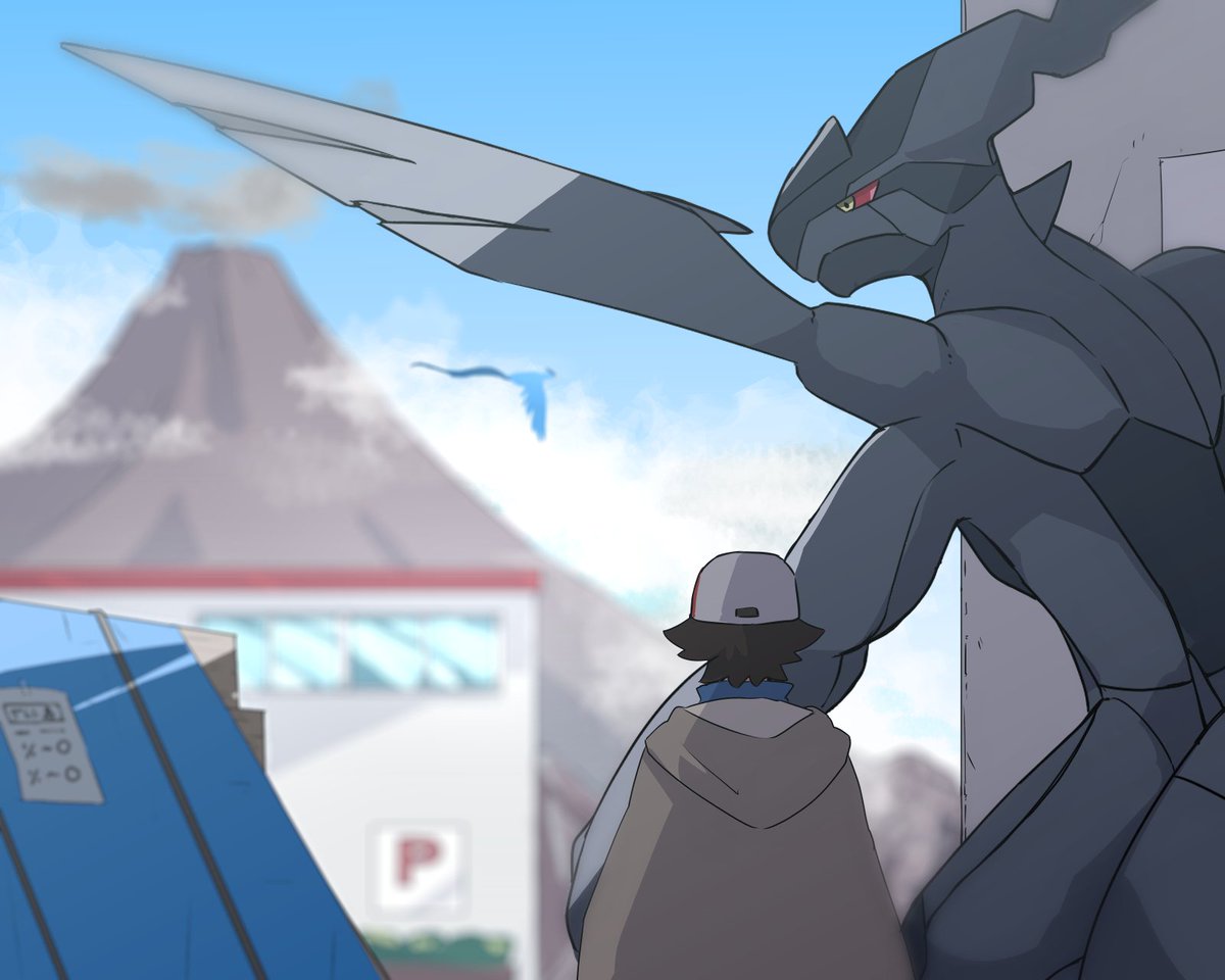 1boy, articuno, bird, cloak, hat, hilbert_(pokemon), male_focus, outdoors