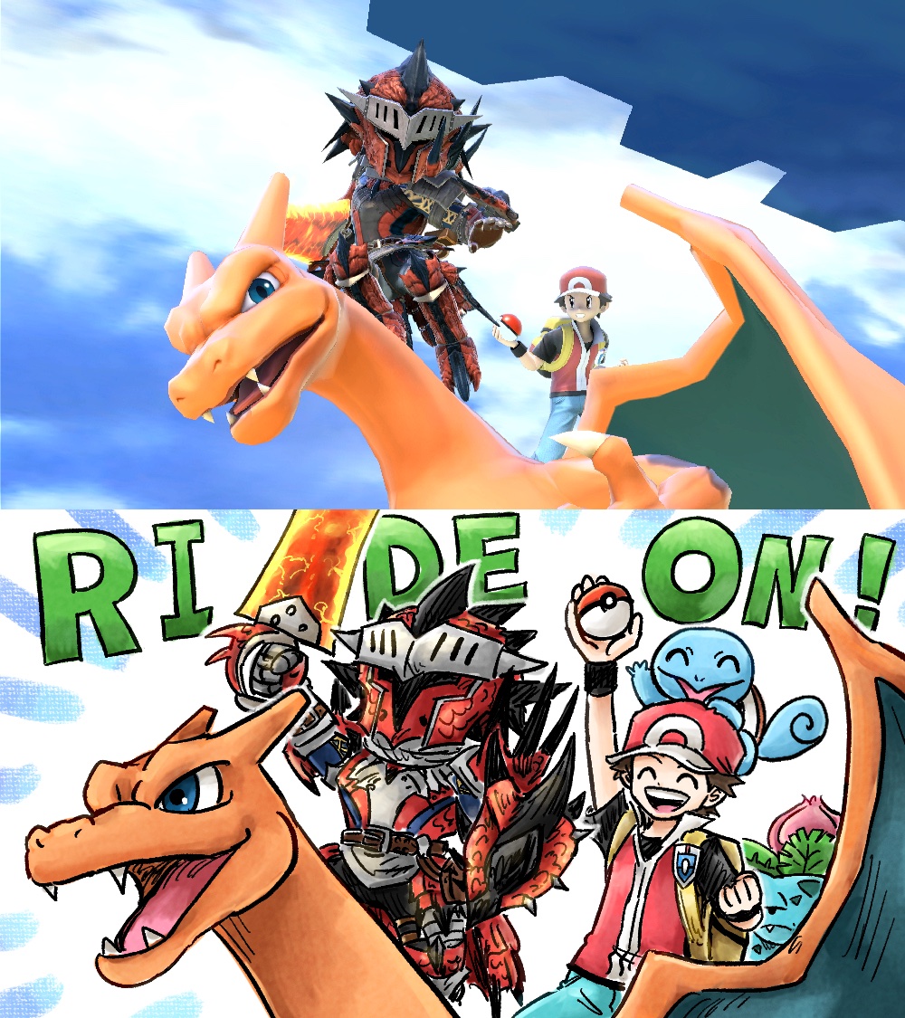 baseball_cap, brown_hair, charizard, hat, holding, holding_poke_ball, holding_shield, holding_sword
