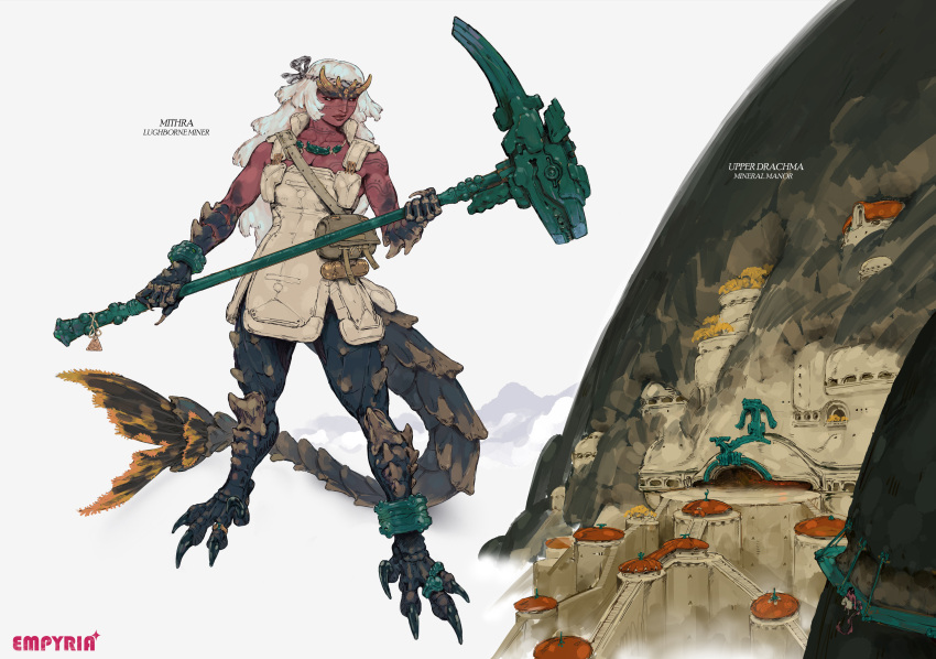 1girl, absurdres, bag, black_skin, colored_extremities, colored_skin, copyright_name, empyria_(yan_kyohara)