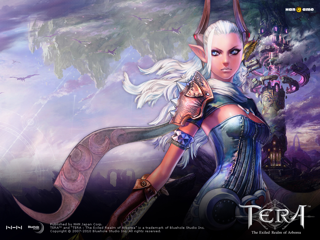 breasts, castanics, horns, lips, red_skin, tera(game), tera_online, white_hair