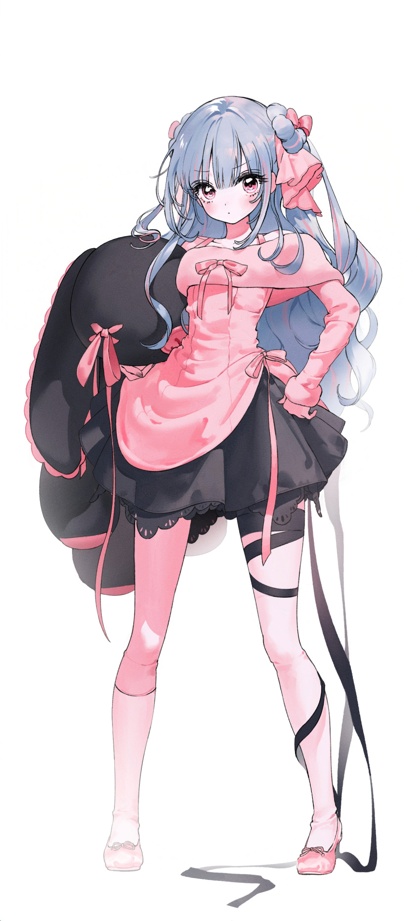 1girl, absurdres, asymmetrical_legwear, blue_hair, blush, dress, expressionless, highres
