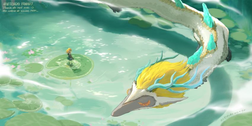 1boy, archaic_set_(zelda), brown_hair, dragon, eastern_dragon, flying_sweatdrops, highres, light_dragon_(zelda)